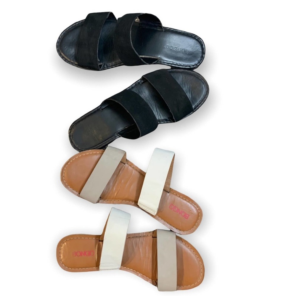 Bongo Bamboo Slides Flats Sandals Black White Taupe 2 Pair